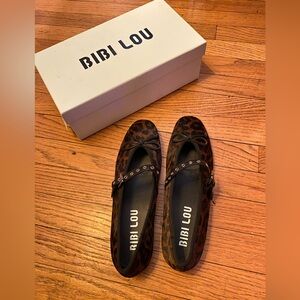 Bibi Lou Moto Leopard Ballet Flats NWT